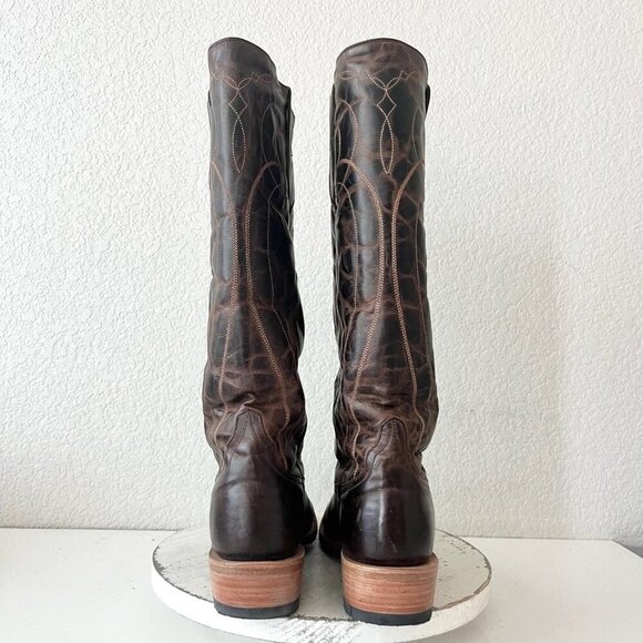 Rod Patrick Womens Cowboy Boots 10.5 A Brown Perro Loco Leather Blunt Toe Tall - Picture 3 of 13